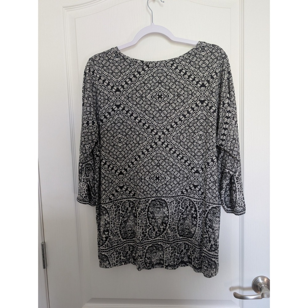 Lucky Brand Women's Plus Size 1X Black Paisley Boho Cotton Modal Tunic Top EUC - Picture 4 of 5